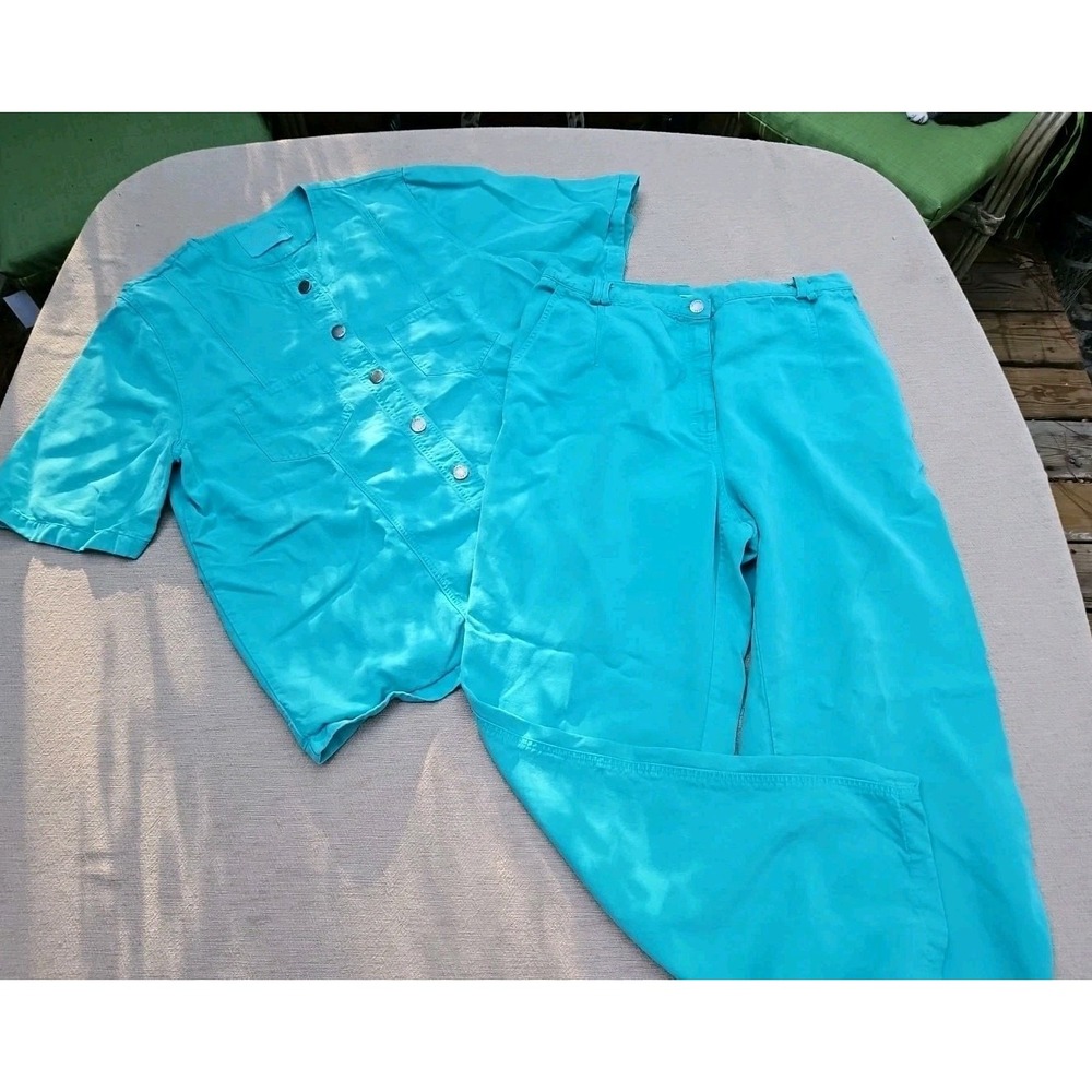 Vintage Leisure‎ Wear Lyocell Outfit Pants Shirt Teal Y2K 90s Lounge Casual LG